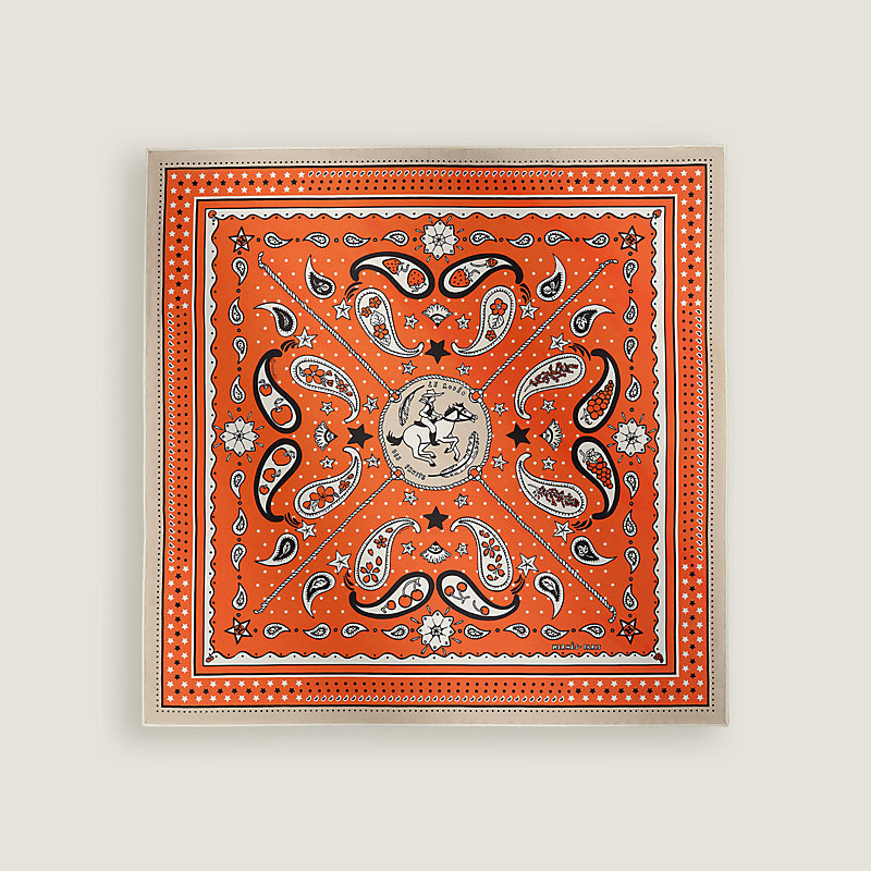 ユーモア溢れるデザイン【HERMES】スカーフ Bandana 55 ロデオ Le Rodeo des Fruits bandana 55 | Hermès USA